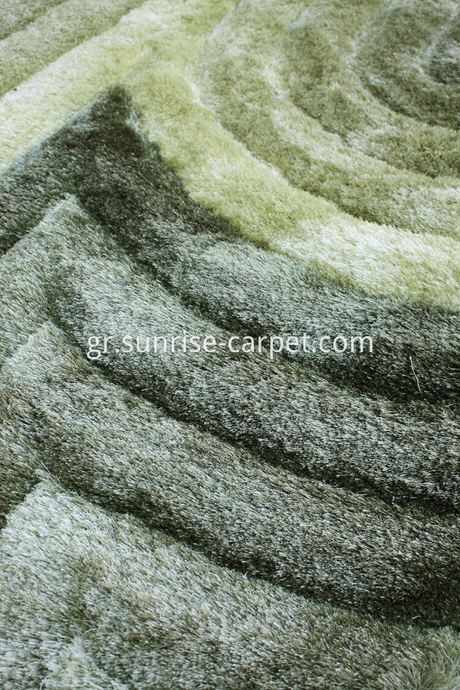 Polyester Silk Shaggy 3D Green Rug